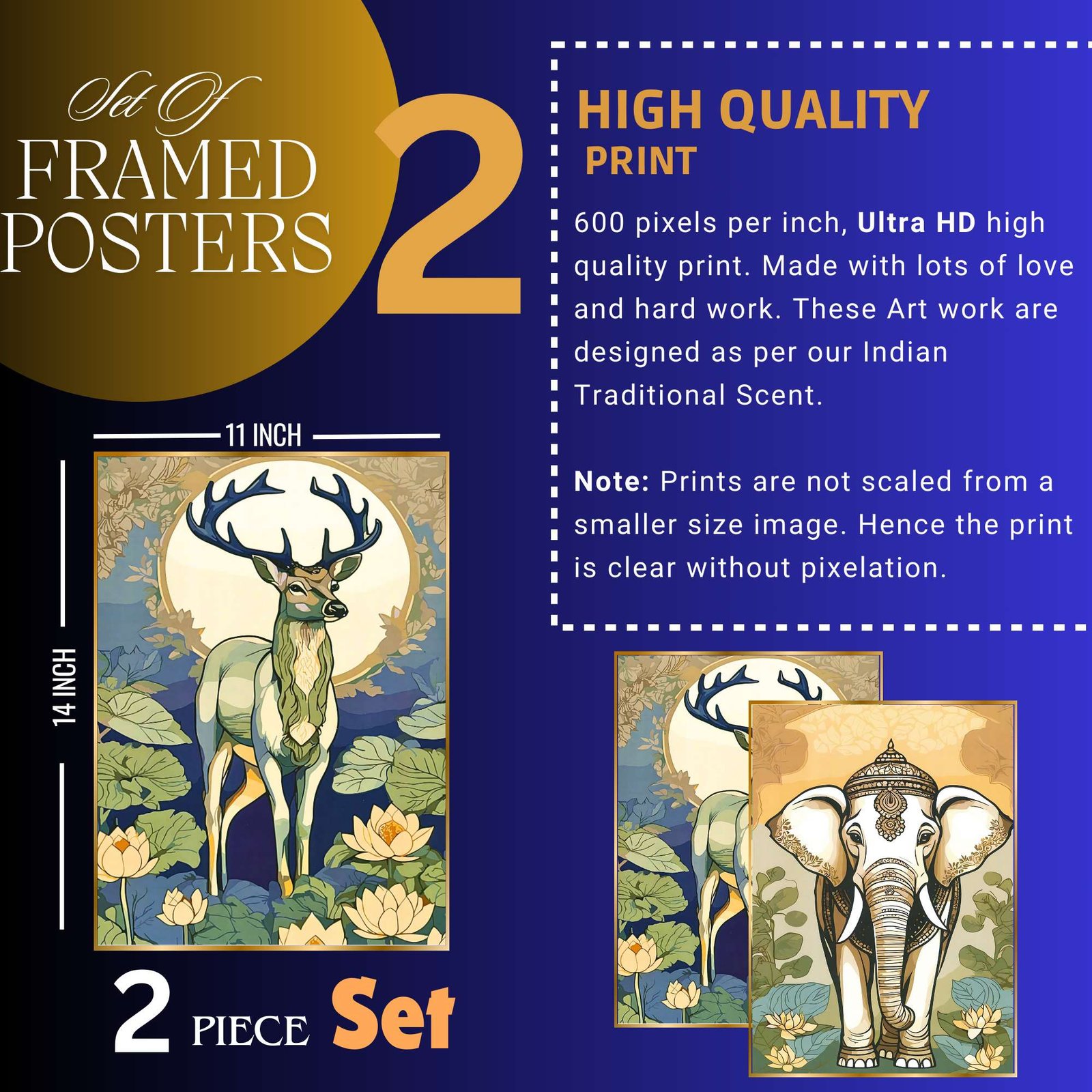 Set of Two Wall Paintings for Wall Dacoration Golden Framed Wall Paintings for Living Room & Bedroom Wall Art for Home Decoration & Office Wall Décor (14x11 inch CH-GD2-14) - Image 4