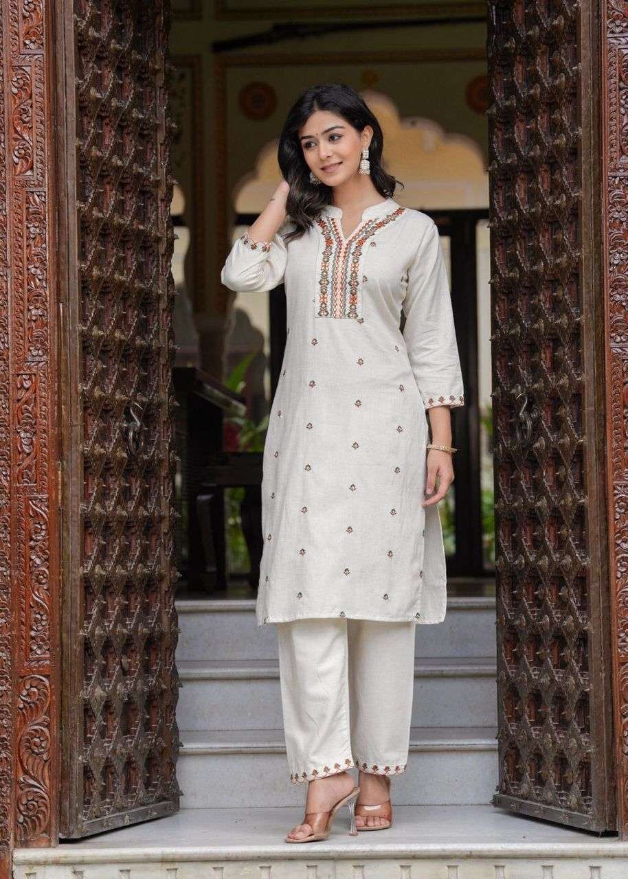 Women's Cotton Embroidered Straight Kurti With Pant and Dupatta Set - Image 4