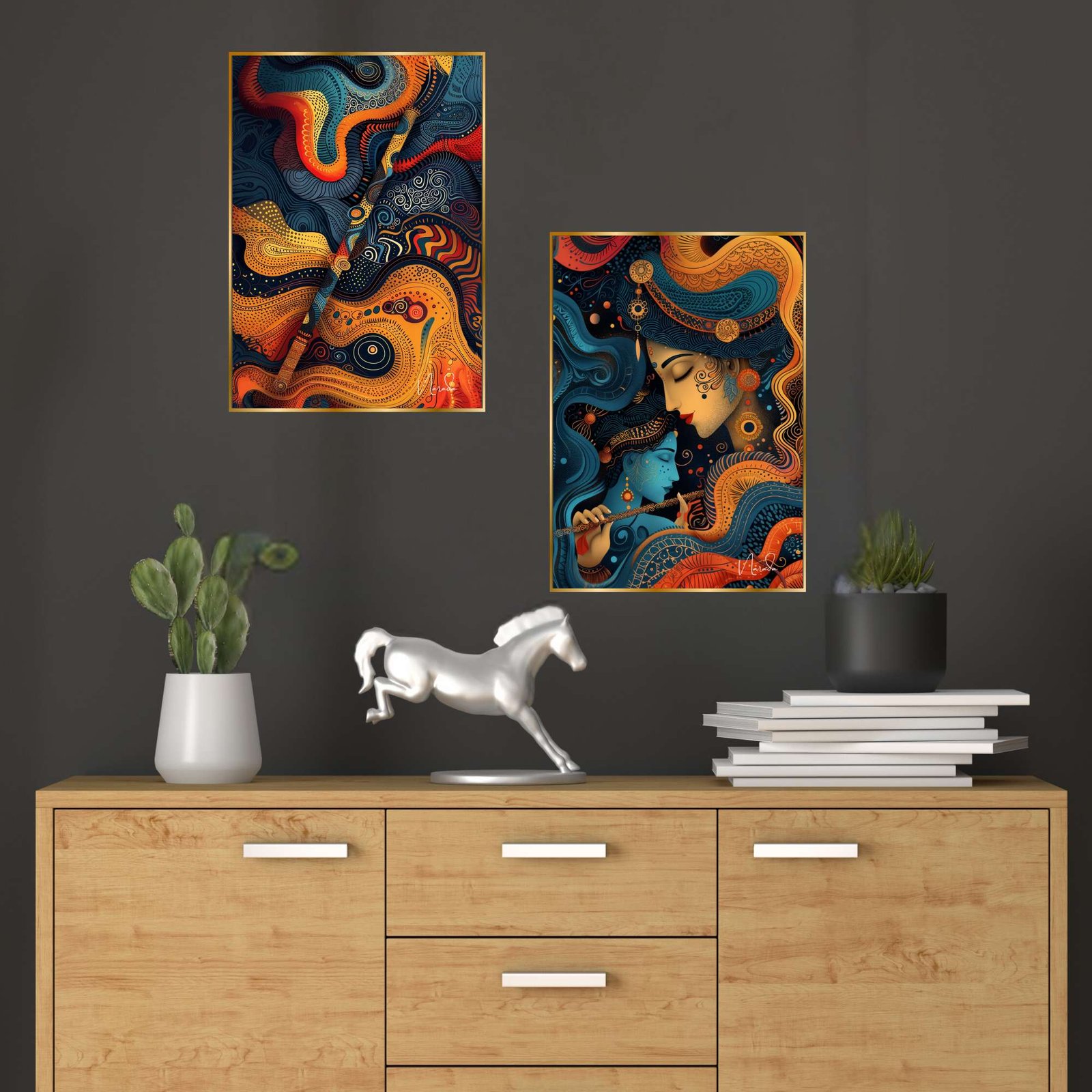Set of Two Wall Paintings for Wall Dacoration Golden Framed Wall Paintings for Living Room & Bedroom Wall Art for Home Decoration & Office Wall Décor (14x11 inch CH-GD2-6)