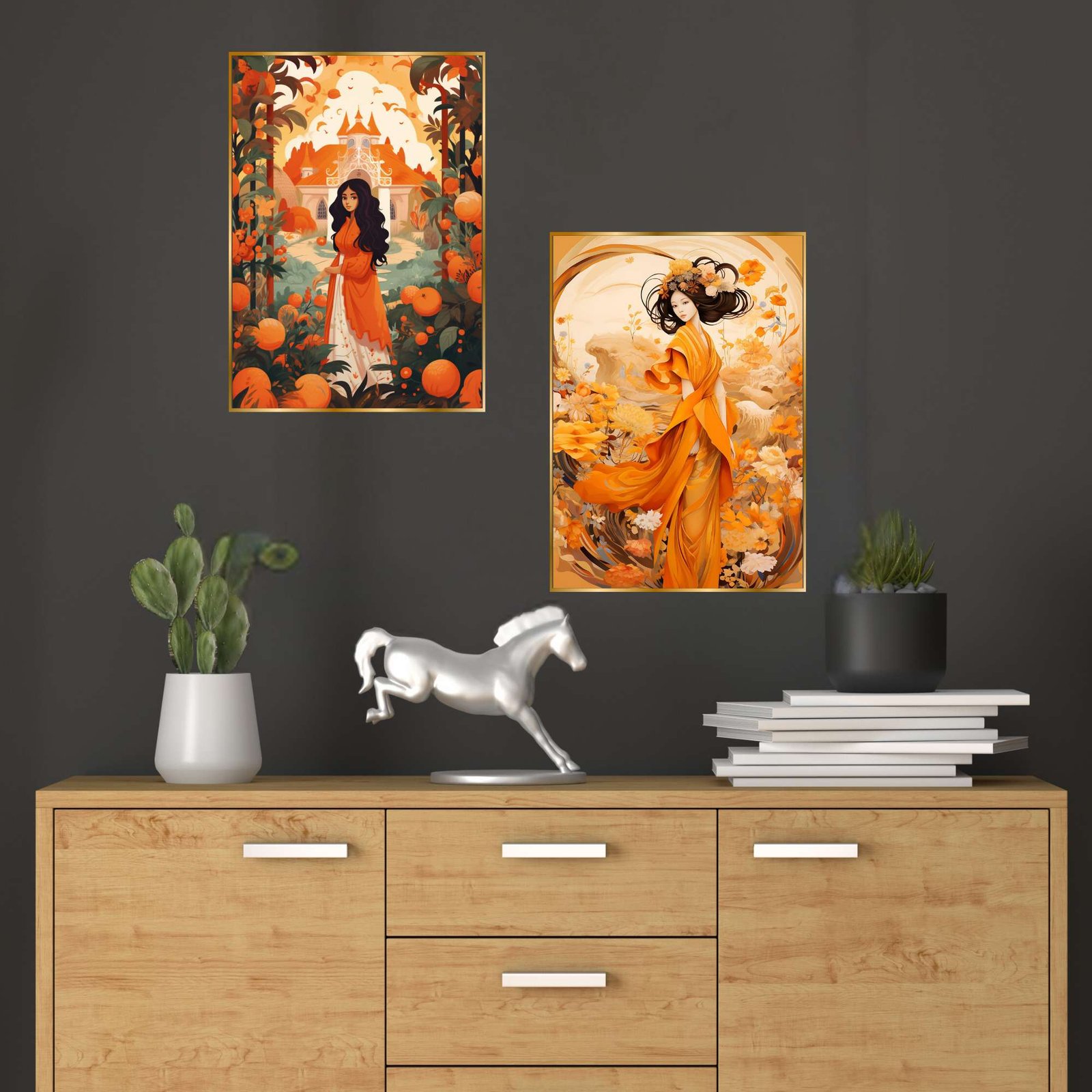 Set of Two Wall Paintings for Wall Dacoration Golden Framed Wall Paintings for Living Room & Bedroom Wall Art for Home Decoration & Office Wall Décor (14x11 inch CH-GD2-20)